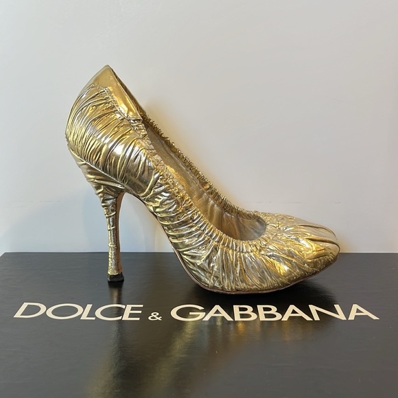 Dolce & Gabbana Décolleté Stagnola Argento Gold Metallic Crinkle Pump Sz 5.5 - Picture 3 of 9